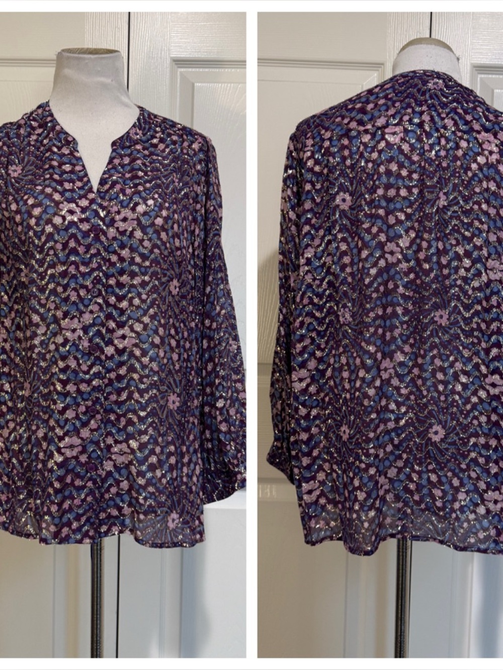 GERARD DAREL Akris Metallic Print Blouse - Picture 6 of 12